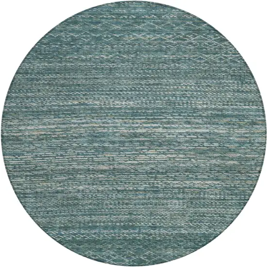 8' Teal Blue And Ivory Round Striped Washable Indoor Outdoor Area Rug Photo 1