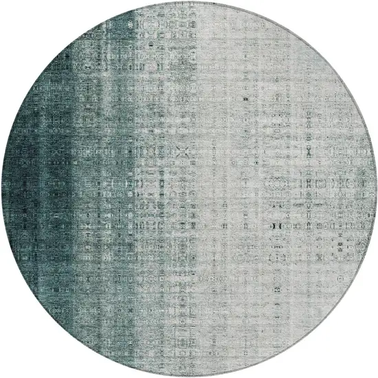 8' Teal Blue And Ivory Round Striped Washable Indoor Outdoor Area Rug Photo 2