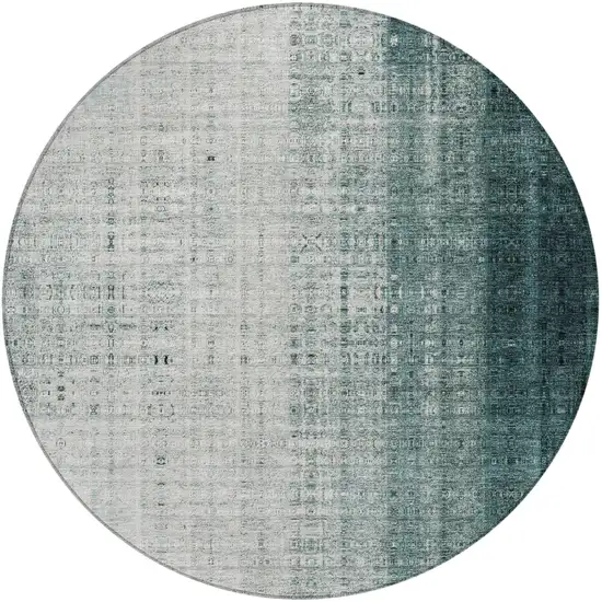 8' Teal Blue And Ivory Round Striped Washable Indoor Outdoor Area Rug Photo 4