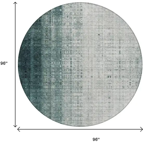 8' Teal Blue And Ivory Round Striped Washable Indoor Outdoor Area Rug Photo 3