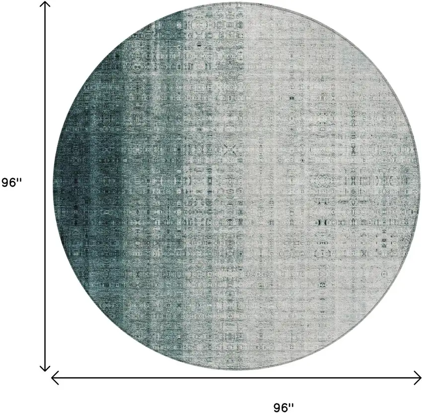 8' Teal Blue And Ivory Round Striped Washable Indoor Outdoor Area Rug Photo 3