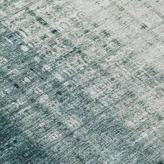 8' Teal Blue And Ivory Round Striped Washable Indoor Outdoor Area Rug Photo 9