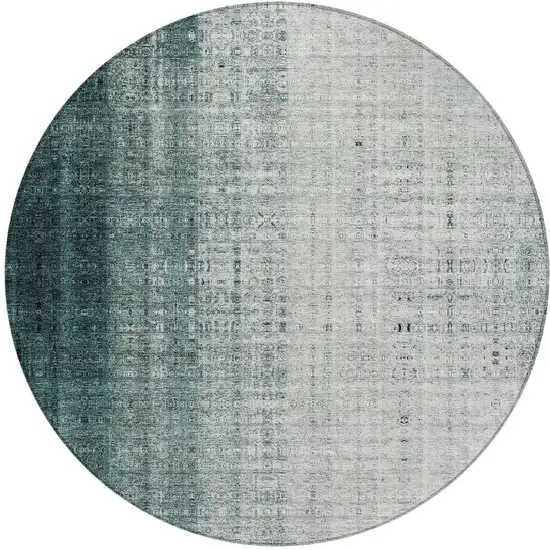 8' Teal Blue And Ivory Round Striped Washable Indoor Outdoor Area Rug Photo 5