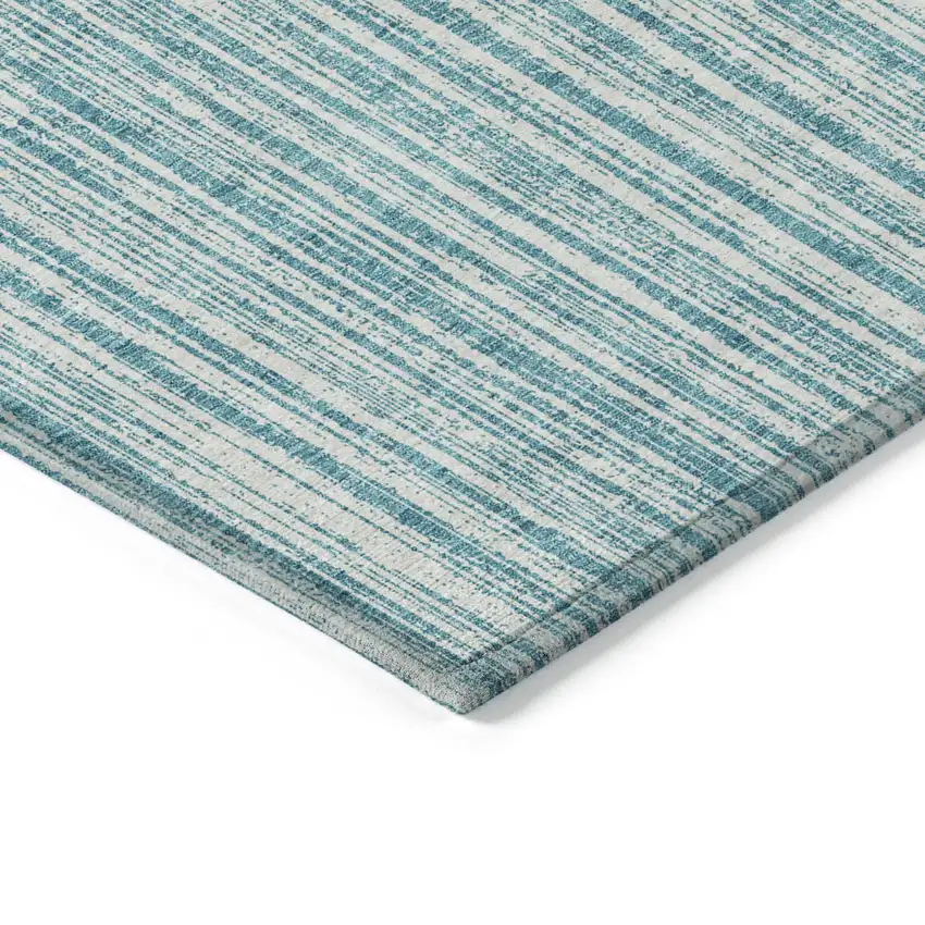8' Teal Blue And Ivory Round Striped Washable Indoor Outdoor Area Rug Photo 3