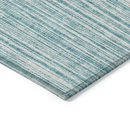 8' Teal Blue And Ivory Round Striped Washable Indoor Outdoor Area Rug Photo 3