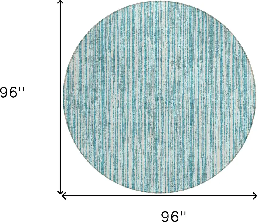 8' Teal Blue And Ivory Round Striped Washable Indoor Outdoor Area Rug Photo 7