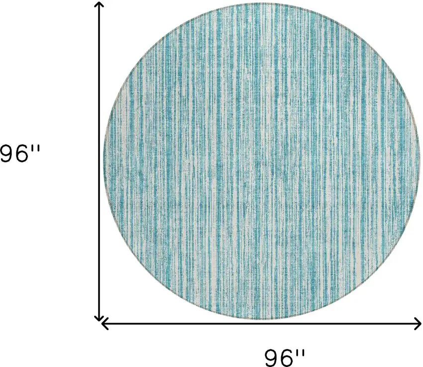 8' Teal Blue And Ivory Round Striped Washable Indoor Outdoor Area Rug Photo 7