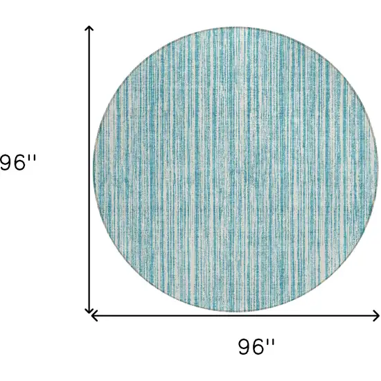 8' Teal Blue And Ivory Round Striped Washable Indoor Outdoor Area Rug Photo 7