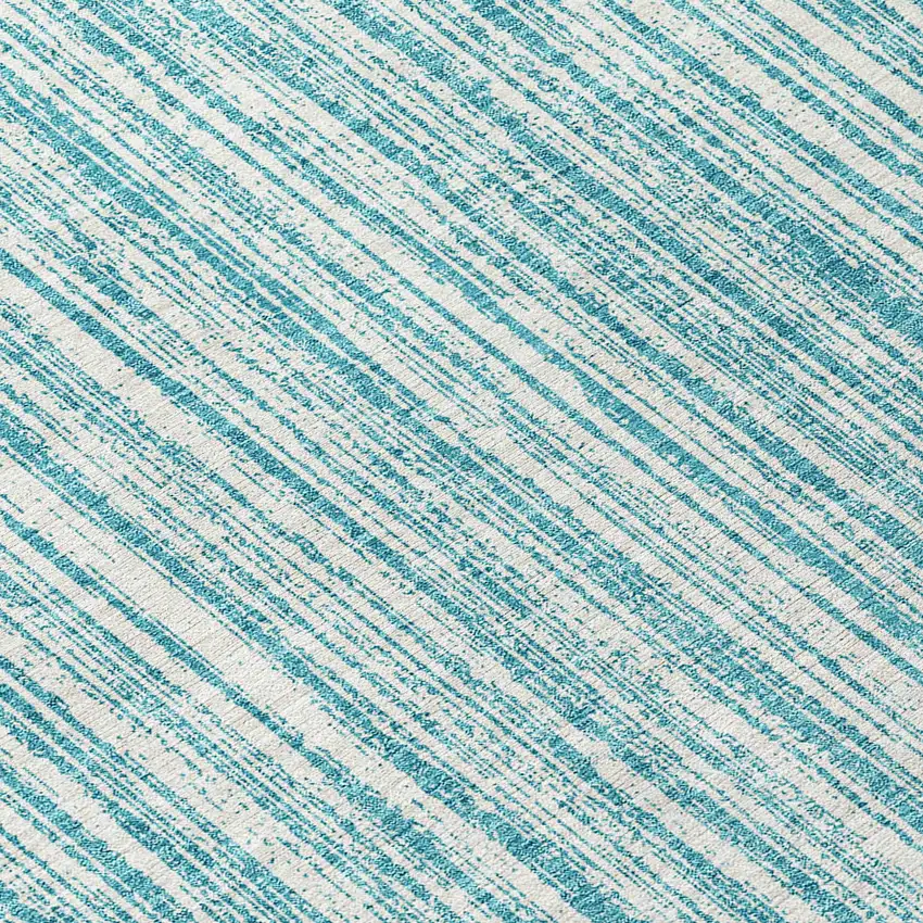 8' Teal Blue And Ivory Round Striped Washable Indoor Outdoor Area Rug Photo 8