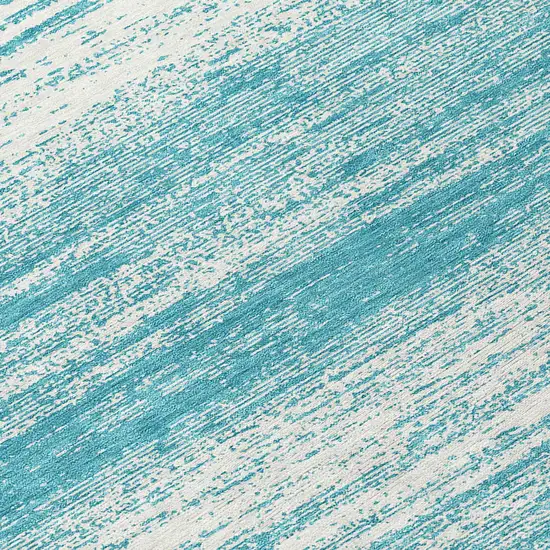 8' Teal Blue And Ivory Round Striped Washable Indoor Outdoor Area Rug Photo 8