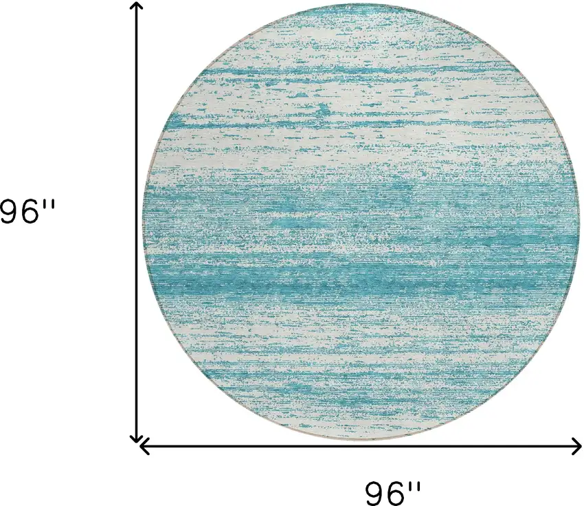 8' Teal Blue And Ivory Round Striped Washable Indoor Outdoor Area Rug Photo 3