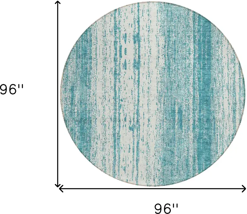 8' Teal Blue And Ivory Round Striped Washable Indoor Outdoor Area Rug Photo 3