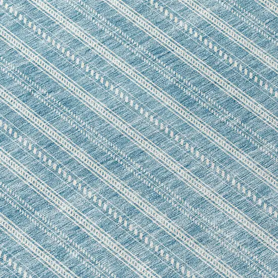 8' Teal Blue And Ivory Round Striped Washable Indoor Outdoor Area Rug Photo 8