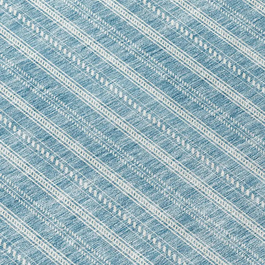 8' Teal Blue And Ivory Round Striped Washable Indoor Outdoor Area Rug Photo 8