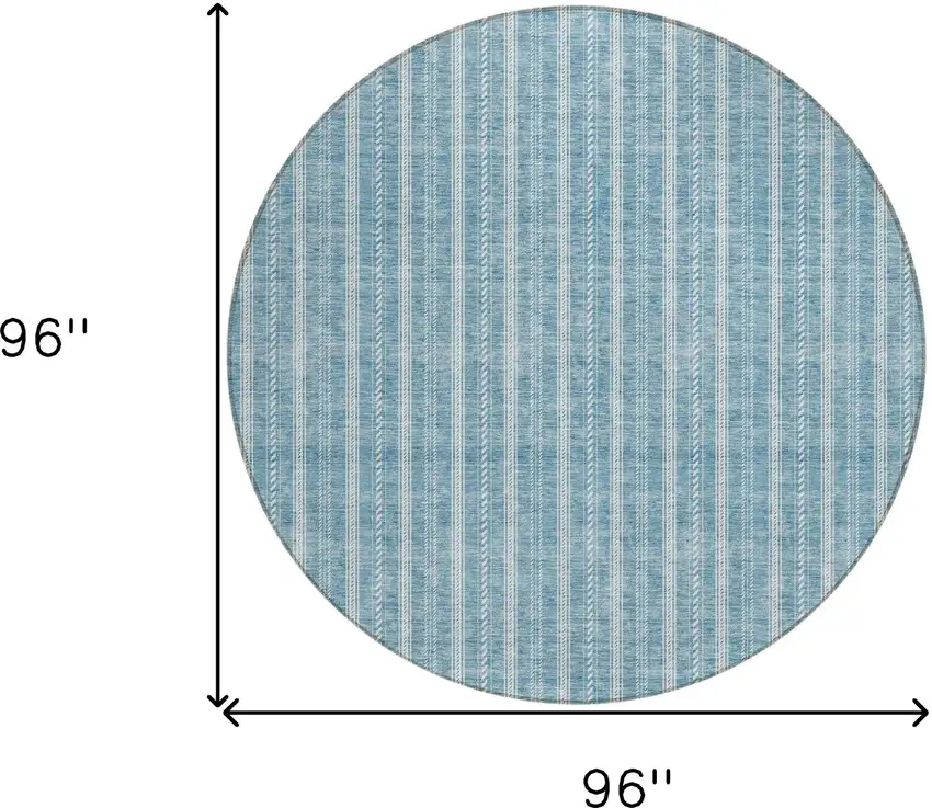 8' Teal Blue And Ivory Round Striped Washable Indoor Outdoor Area Rug Photo 3