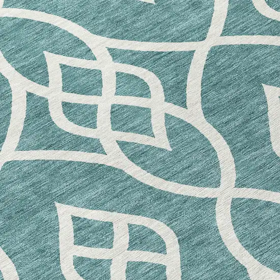 8' Teal Blue And Ivory Round Trellis Washable Indoor Outdoor Area Rug Photo 8