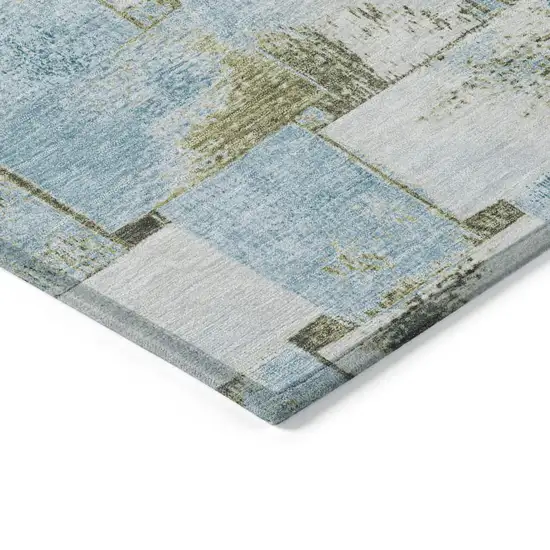 8' Teal Blue And Khaki Round Striped Washable Indoor Outdoor Area Rug Photo 7