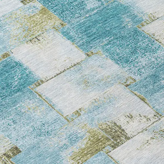 8' Teal Blue And Khaki Round Striped Washable Indoor Outdoor Area Rug Photo 9