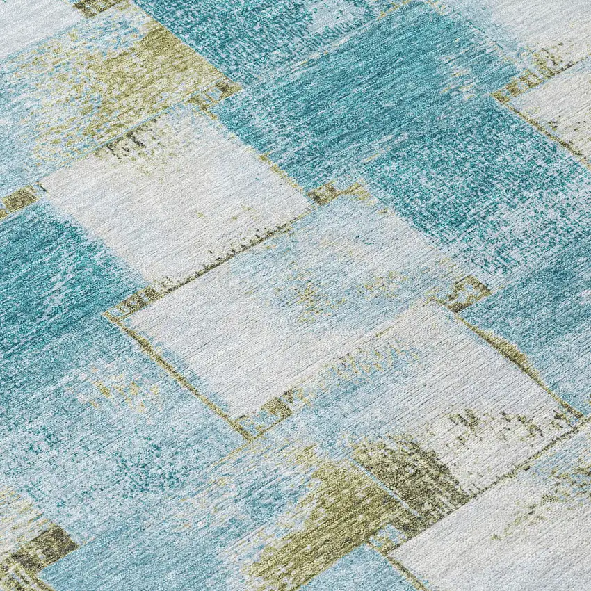 8' Teal Blue And Khaki Round Striped Washable Indoor Outdoor Area Rug Photo 9