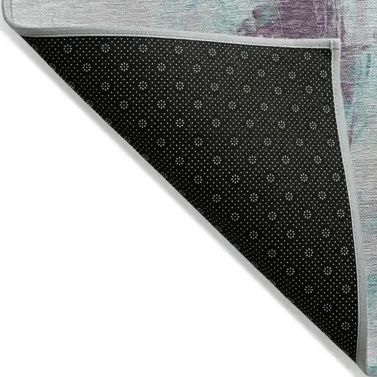 8' Teal Blue And Lavender Round Abstract Washable Indoor Outdoor Area Rug Photo 9