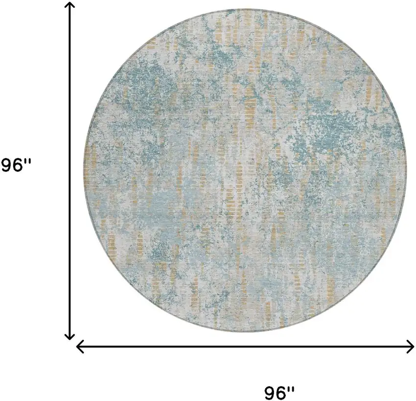 8' Teal Blue And Linen Round Abstract Washable Indoor Outdoor Area Rug Photo 7