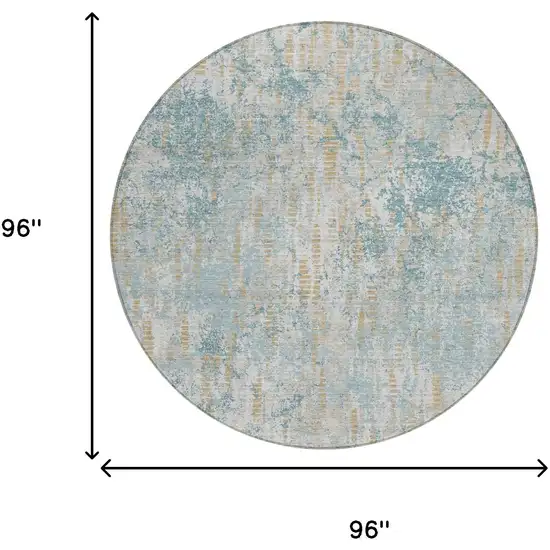 8' Teal Blue And Linen Round Abstract Washable Indoor Outdoor Area Rug Photo 7