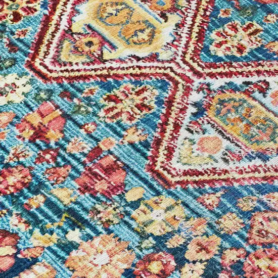 8' Teal Blue And Merlot Round Aztec Washable Indoor Outdoor Area Rug Photo 9