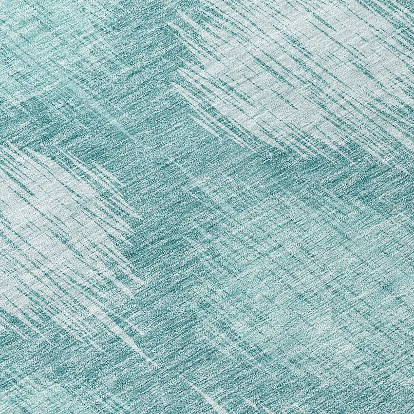 8' Teal Blue And Mint Green Round Ikat Washable Indoor Outdoor Area Rug Photo 8