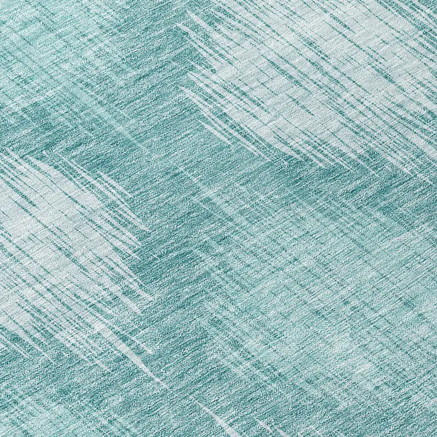 8' Teal Blue And Mint Green Round Ikat Washable Indoor Outdoor Area Rug Photo 8