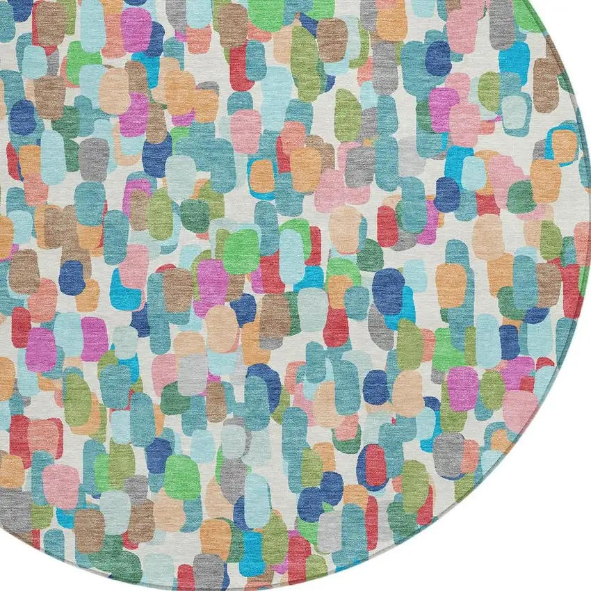8' Teal Blue And Navy Blue Round Abstract Washable Indoor Outdoor Area Rug Photo 2