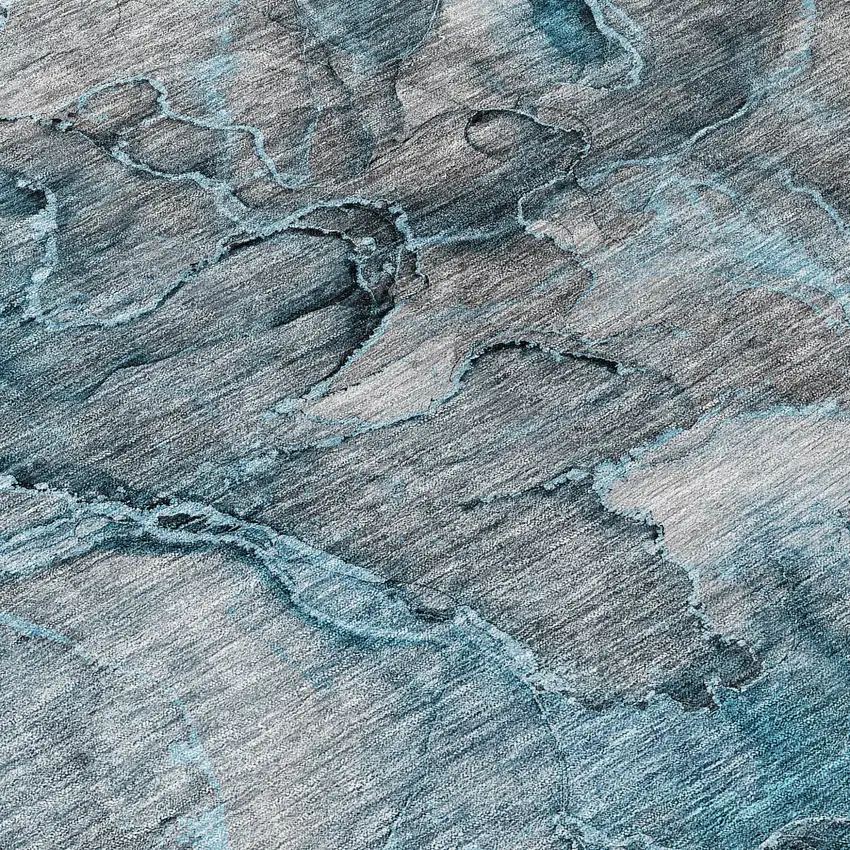 8' Teal Blue And Navy Blue Round Abstract Washable Indoor Outdoor Area Rug Photo 8