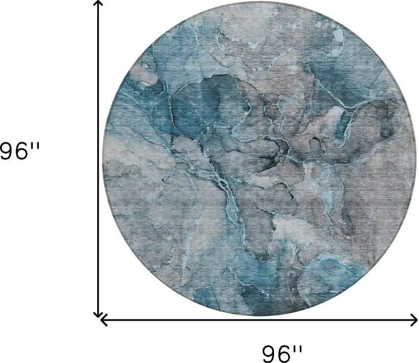 8' Teal Blue And Navy Blue Round Abstract Washable Indoor Outdoor Area Rug Photo 3