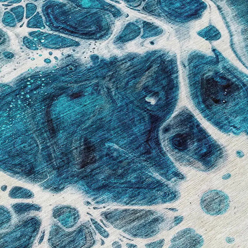 8' Teal Blue And Navy Blue Round Nautical Washable Indoor Outdoor Area Rug Photo 8