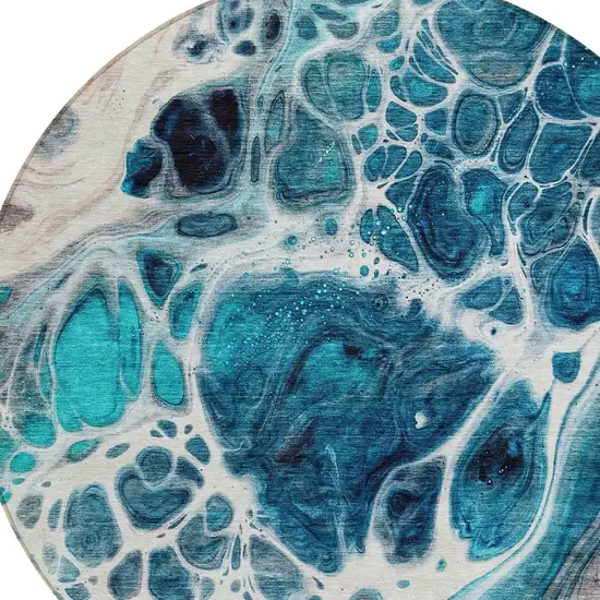 8' Teal Blue And Navy Blue Round Nautical Washable Indoor Outdoor Area Rug Photo 4