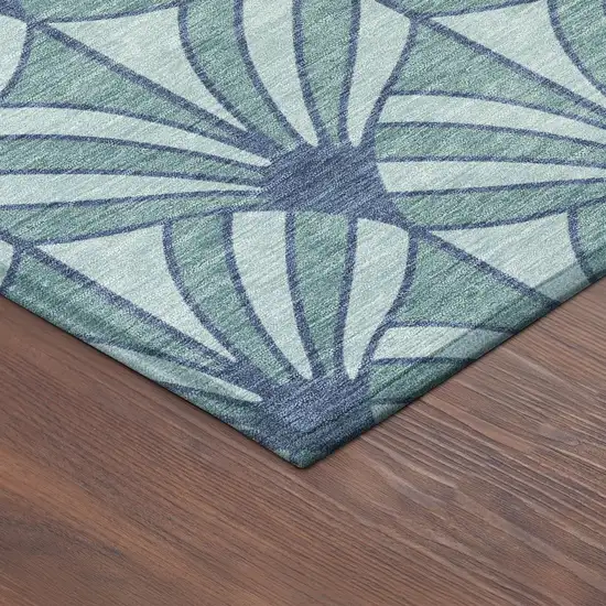 8' Teal Blue And Navy Blue Round Seashell Washable Indoor Outdoor Area Rug Photo 8