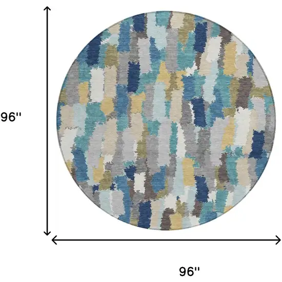 8' Teal Blue And Navy Blue Round Striped Washable Indoor Outdoor Area Rug Photo 8