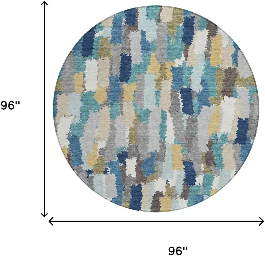 8' Teal Blue And Navy Blue Round Striped Washable Indoor Outdoor Area Rug Photo 8