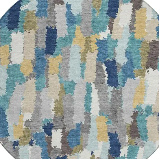 8' Teal Blue And Navy Blue Round Striped Washable Indoor Outdoor Area Rug Photo 2