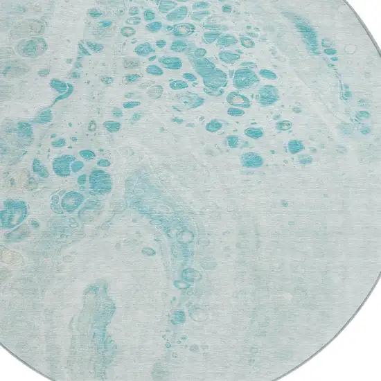 8' Teal Blue And Pale Aqua Round Abstract Washable Indoor Outdoor Area Rug Photo 8