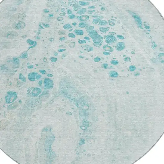 8' Teal Blue And Pale Aqua Round Abstract Washable Indoor Outdoor Area Rug Photo 4