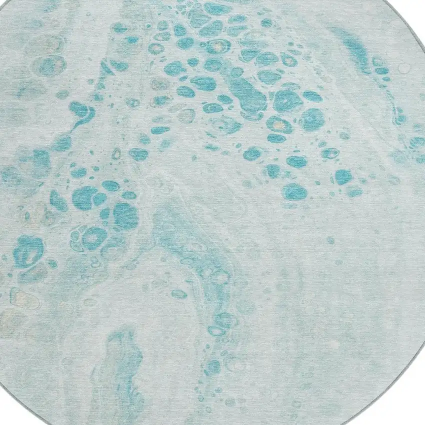 8' Teal Blue And Pale Aqua Round Abstract Washable Indoor Outdoor Area Rug Photo 4