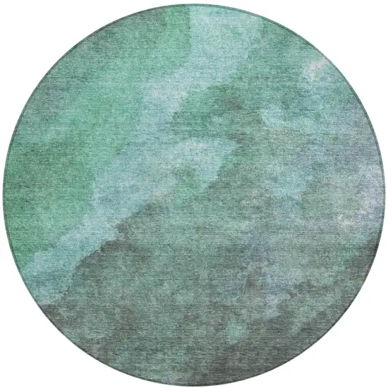 8' Teal Blue And Pale Aqua Round Abstract Washable Indoor Outdoor Area Rug Photo 1