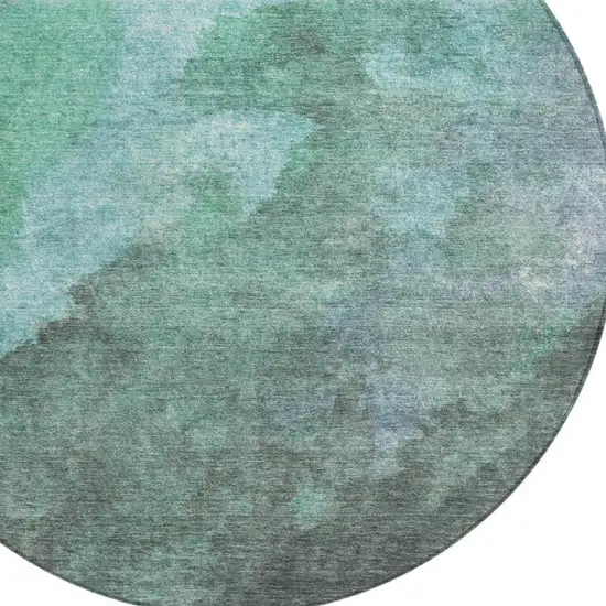 8' Teal Blue And Pale Aqua Round Abstract Washable Indoor Outdoor Area Rug Photo 8