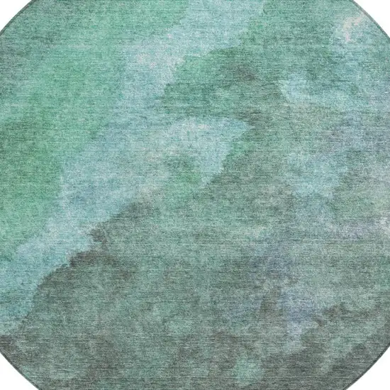 8' Teal Blue And Pale Aqua Round Abstract Washable Indoor Outdoor Area Rug Photo 4