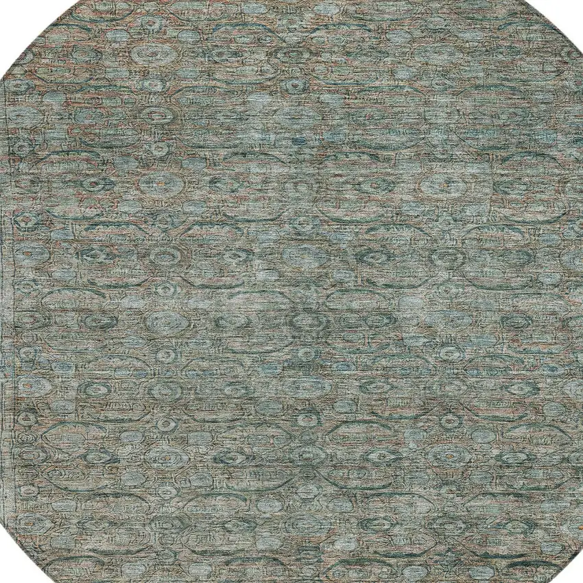 8' Teal Blue And Pale Aqua Round Floral Washable Indoor Outdoor Area Rug Photo 8