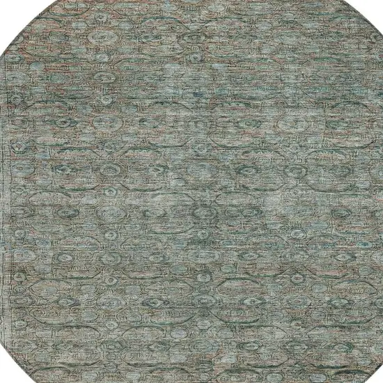 8' Teal Blue And Pale Aqua Round Floral Washable Indoor Outdoor Area Rug Photo 4