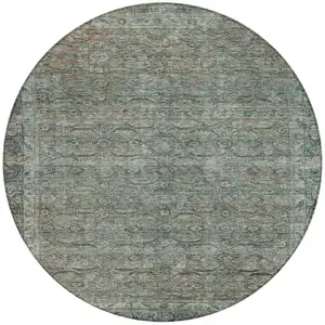 Photo of 8' Teal Blue And Pale Aqua Round Floral Washable Indoor Outdoor Area Rug