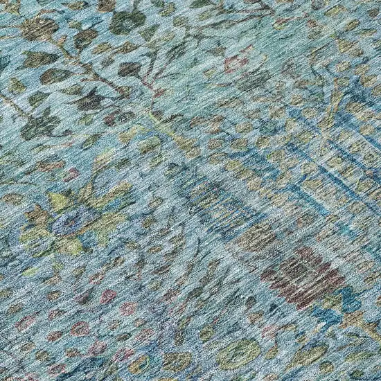 8' Teal Blue And Pale Aqua Round Floral Washable Indoor Outdoor Area Rug Photo 8