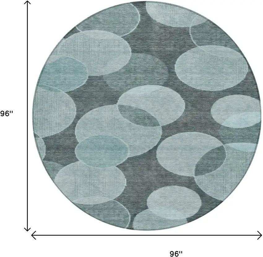 8' Teal Blue And Pale Aqua Round Geometric Washable Indoor Outdoor Area Rug Photo 8