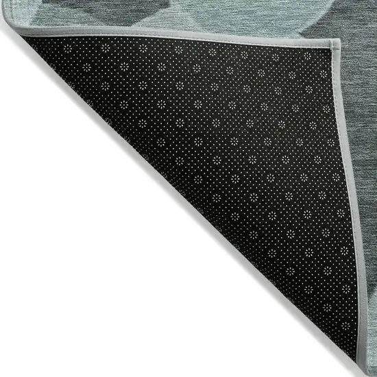 8' Teal Blue And Pale Aqua Round Geometric Washable Indoor Outdoor Area Rug Photo 7